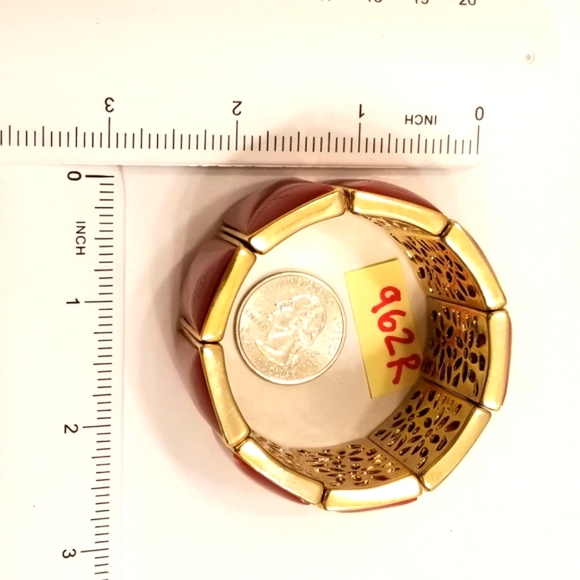 ✅Red Carnelian Inlay Stretch Reversible Cuff Bracelet Gold Ornate Hand Crafted❣ - Picture 4 of 13